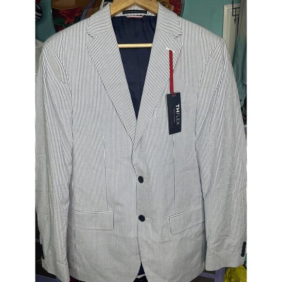 Tommy Hilfiger TH‎ Flex Blue and White Striped Blazer / Jacket NWT MSRP $295 40L - Picture 1 of 4